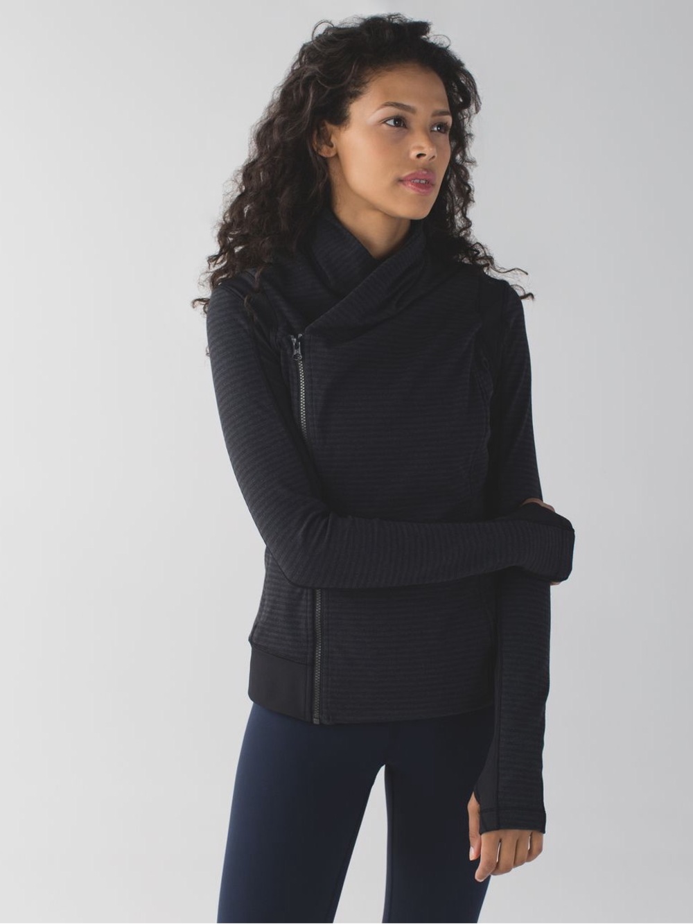 Lululemon Bhakti Yoga Zip Jacket Luon Pique Black Dark Slate size 6